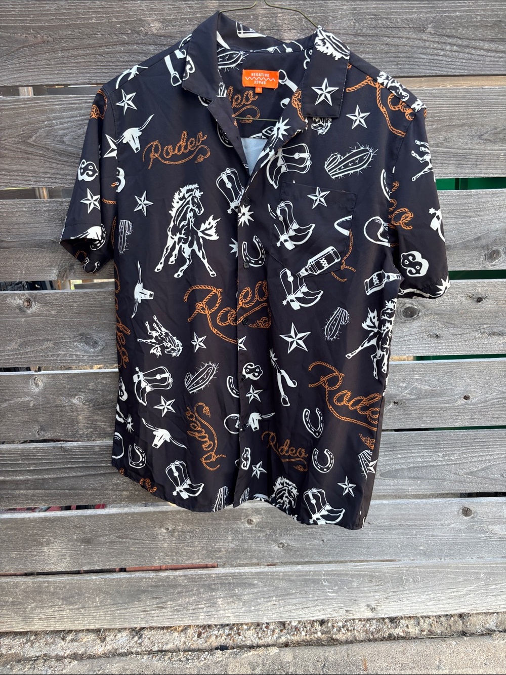 Men's Black Rodeo Print Short-Sleeve Shirt